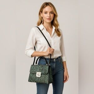 2439- Patricia Nash Embossed Leather Top Handle Crossbody Bag Turquoise Tooled